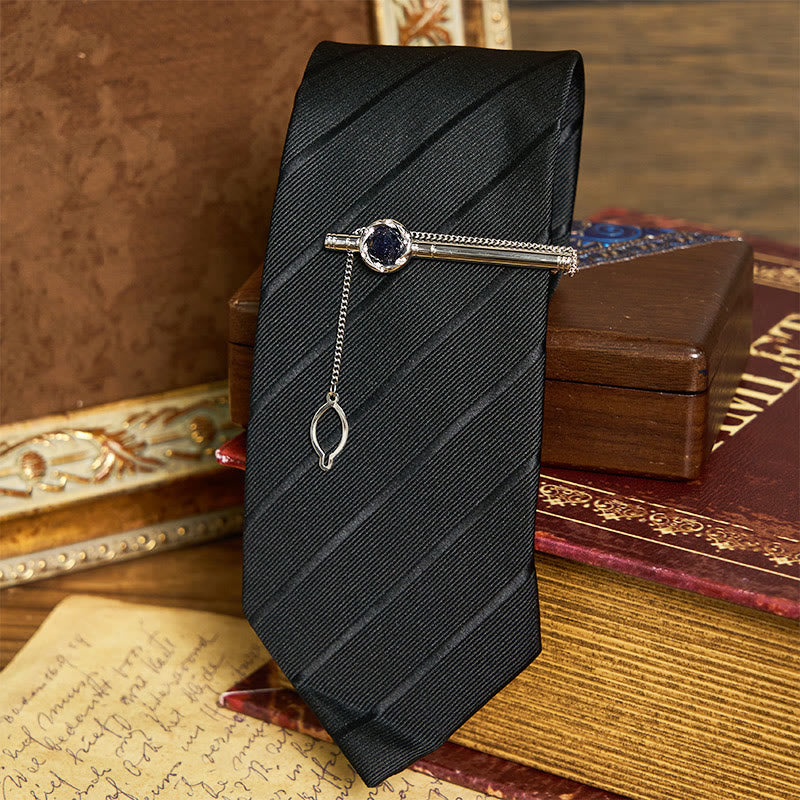 Ensemble cravate, pince à cravate et boutons de manchette en grès bleu de luxe pour homme - image 1