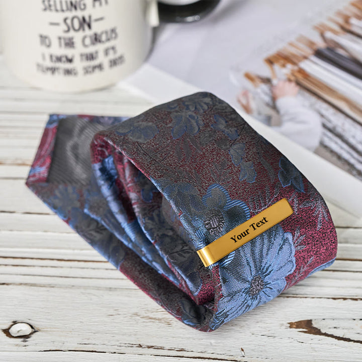 Ensemble cravate, pince à cravate et boutons de manchette personnalisés en grès bleu de luxe pour homme - image 8