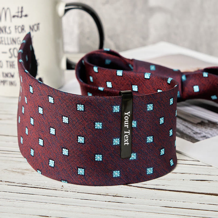 Ensemble cravate, pince à cravate et boutons de manchette personnalisés en grès bleu de luxe pour homme - Style n° 2 - Noir - image 3