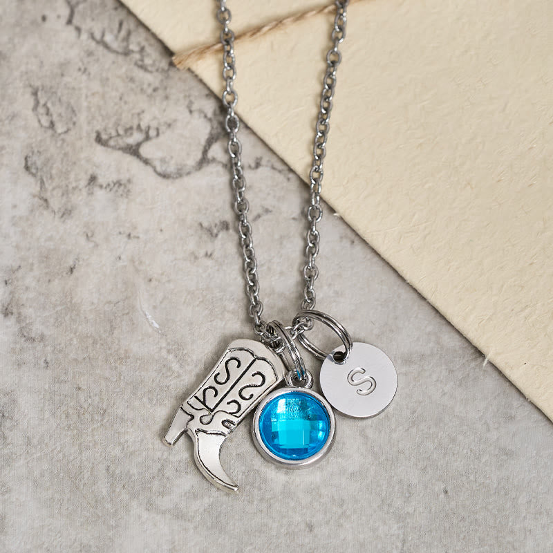 Bottes de cowboy western argentées avec pendentif en pierre précieuse et lettre - Bleu - Z - image 4