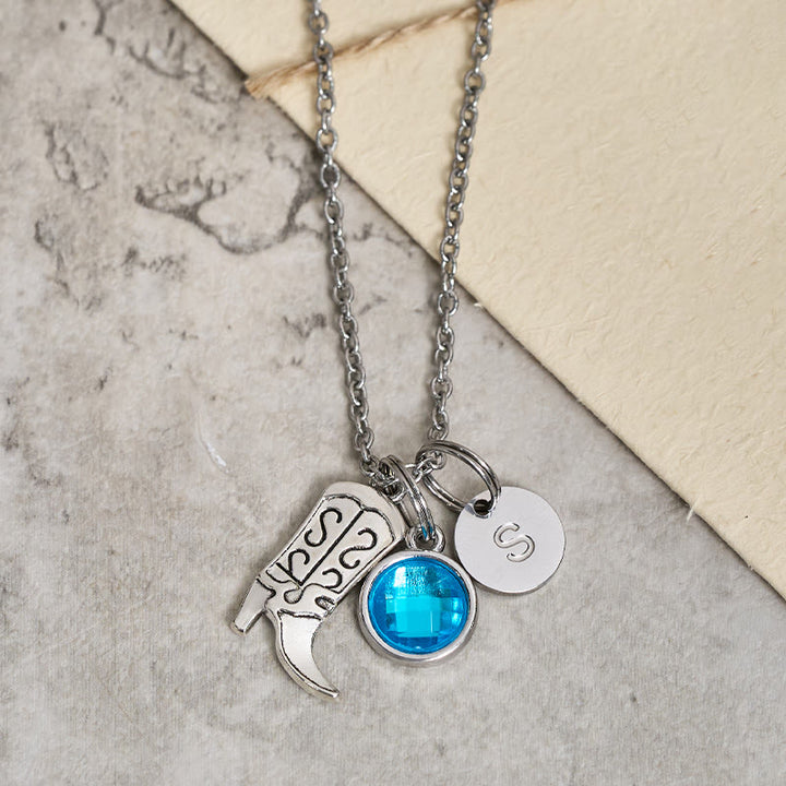 Bottes de cowboy western argentées avec pendentif en pierre précieuse et lettre - Bleu - Z - image 4
