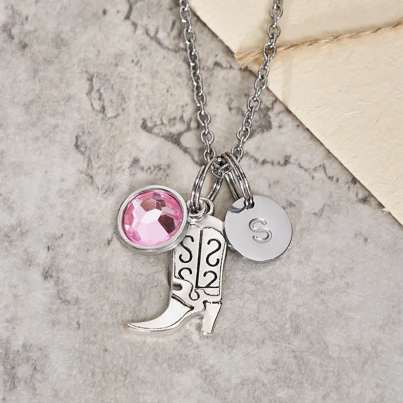 Bottes de cowboy western argentées avec pendentif en pierre précieuse et lettre - Rose - Z - image 2