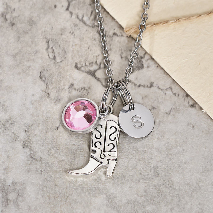 Bottes de cowboy western argentées avec pendentif en pierre précieuse et lettre - Rose - Z - image 2
