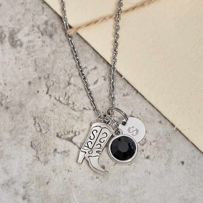 Bottes de cowboy western argentées avec pendentif en pierre précieuse et lettre - Noir - Z - image 1