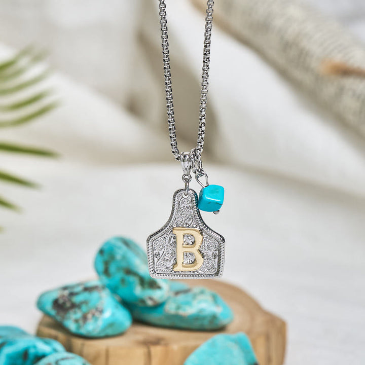 Collier pendentif turquoise bicolore style western - Z - image 0