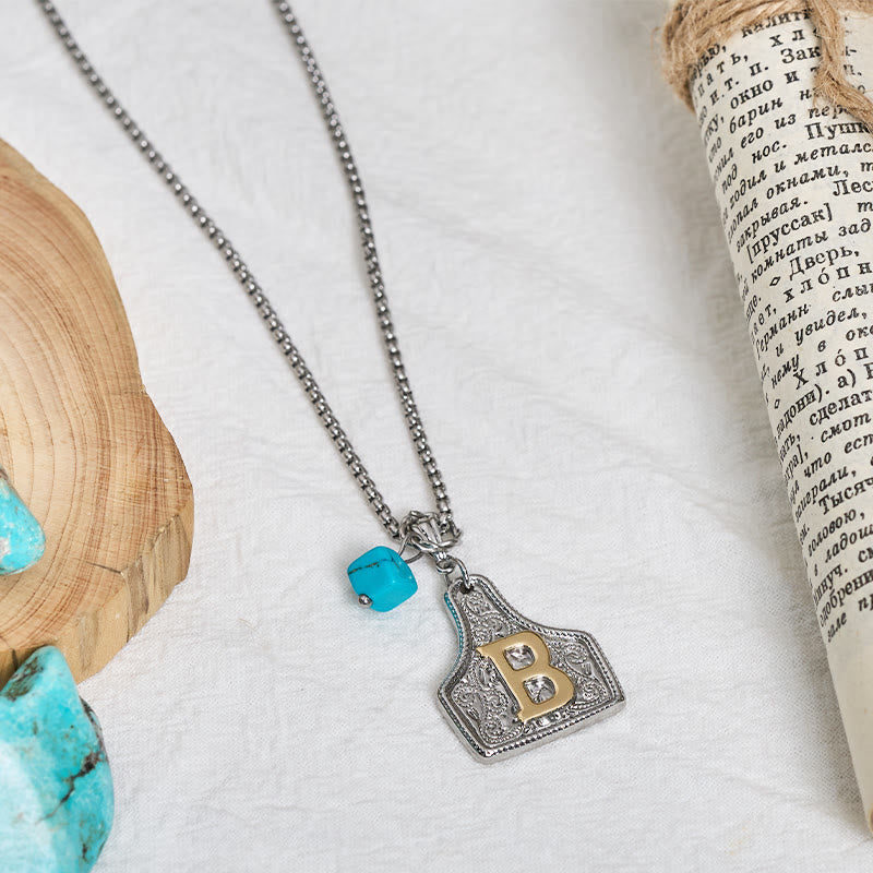 Collier pendentif turquoise bicolore style western - image 3