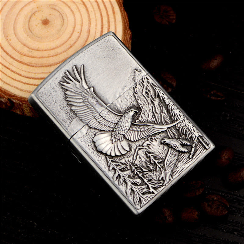 Briquet à butane en laiton rétro avec aigle en relief - Argent - image 3