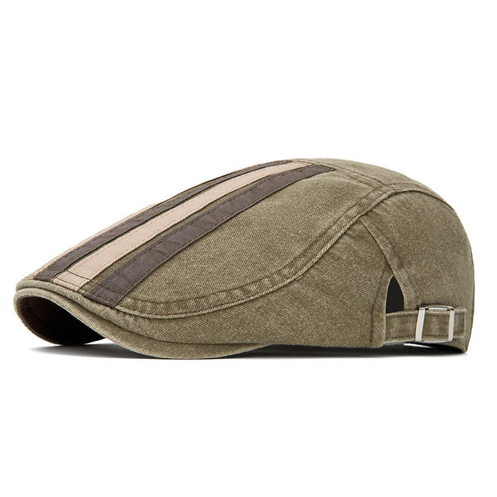 Béret patchwork rayé délavé style vintage été - Vert armée - Réglable (22"-24") - image 8
