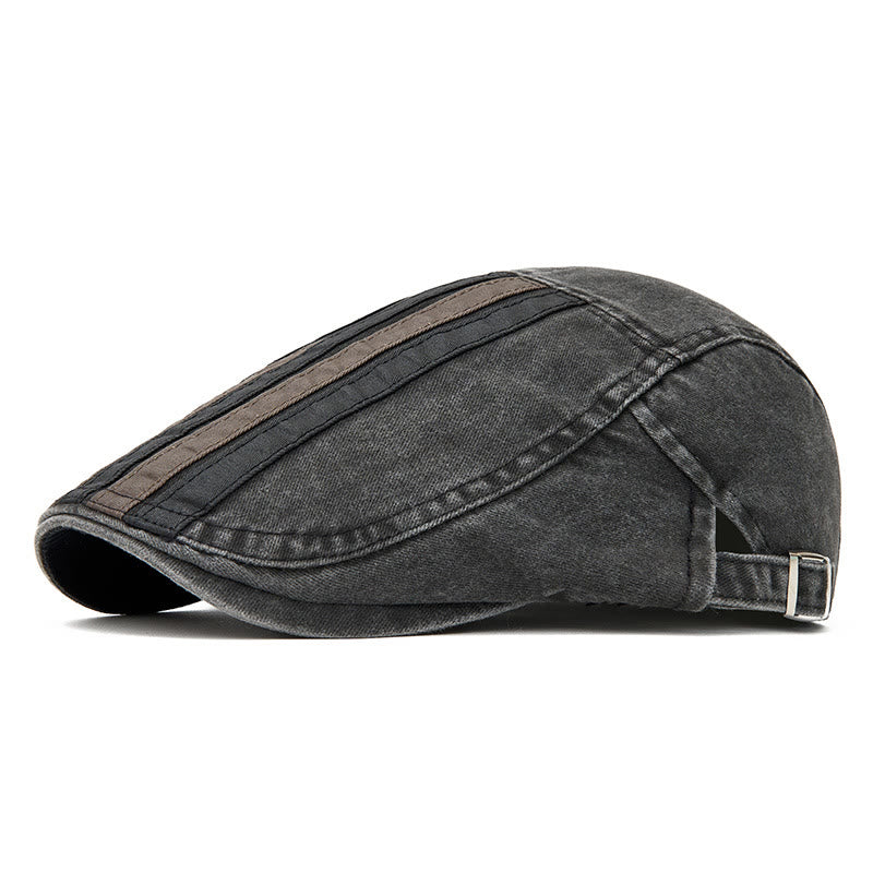 Béret patchwork rayé délavé style vintage été - Noir - Réglable (22"-24") - image 0