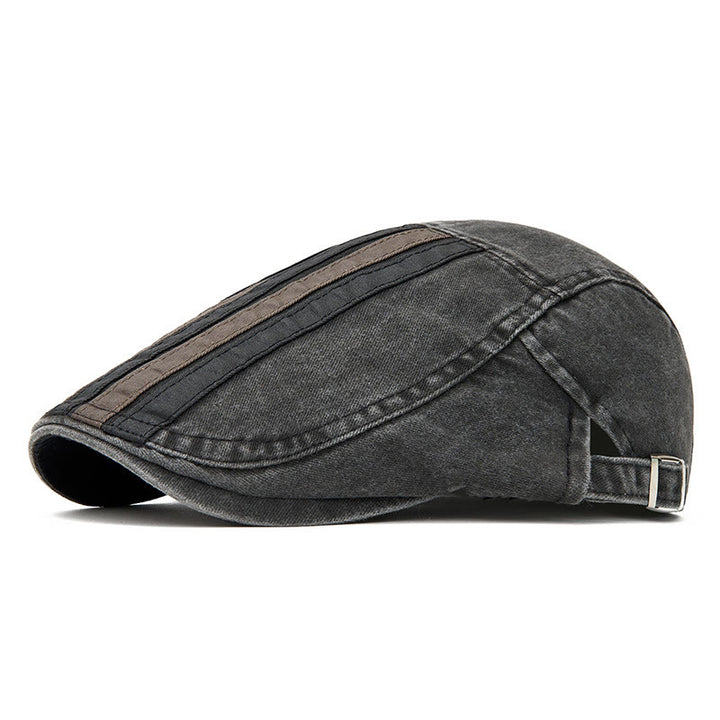 Béret patchwork rayé délavé style vintage été - Noir - Réglable (22"-24") - image 0