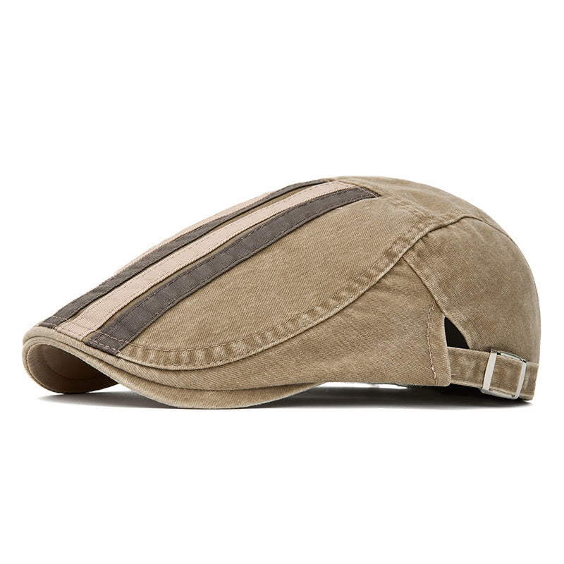 Béret patchwork rayé délavé style vintage été - Kaki - Réglable (22"-24") - image 6