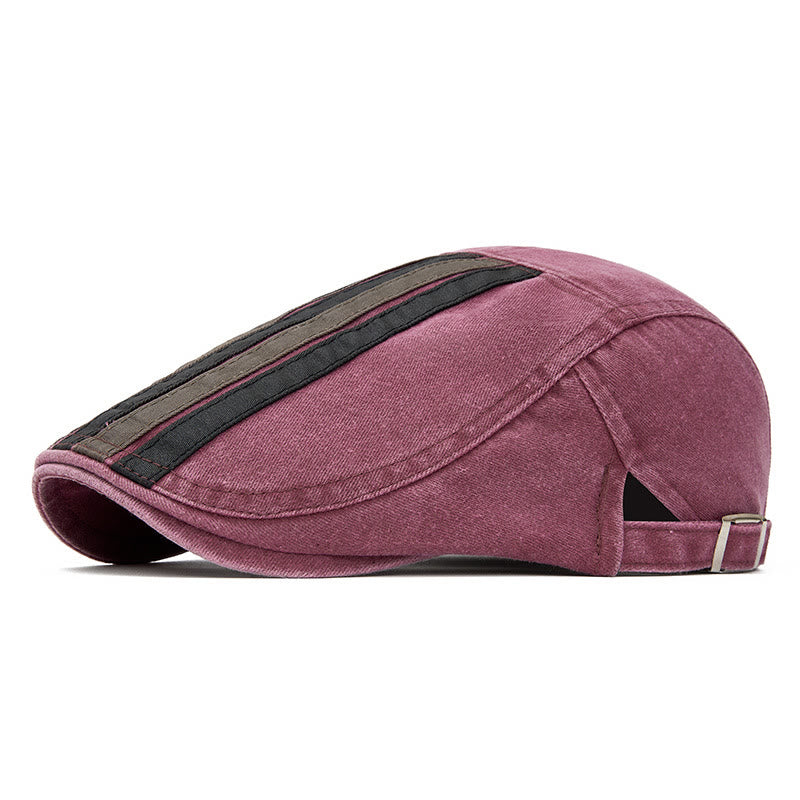 Béret patchwork rayé délavé style vintage été - Rouge - Réglable (22"-24") - image 9