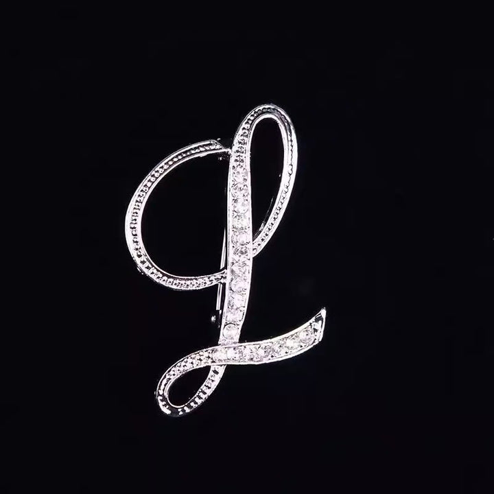 Broche initiale en or et argent incrustée de diamants - Argent - L - image 34