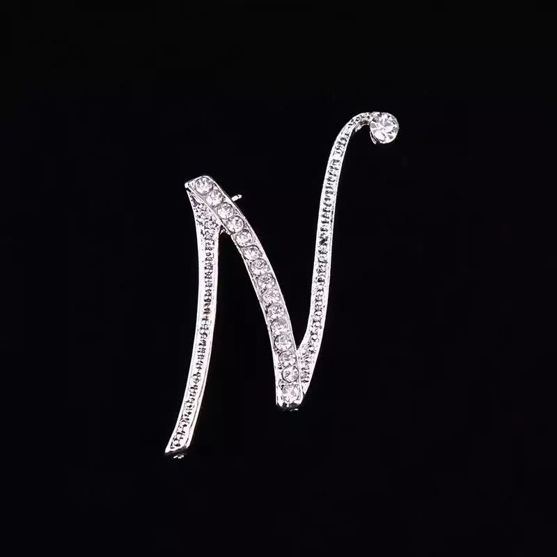 Broche initiale en or et argent incrustée de diamants - Argent - N - image 36