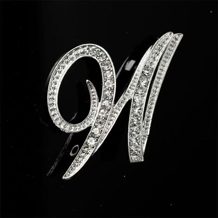 Broche initiale en or et argent incrustée de diamants - Argent - W - image 44