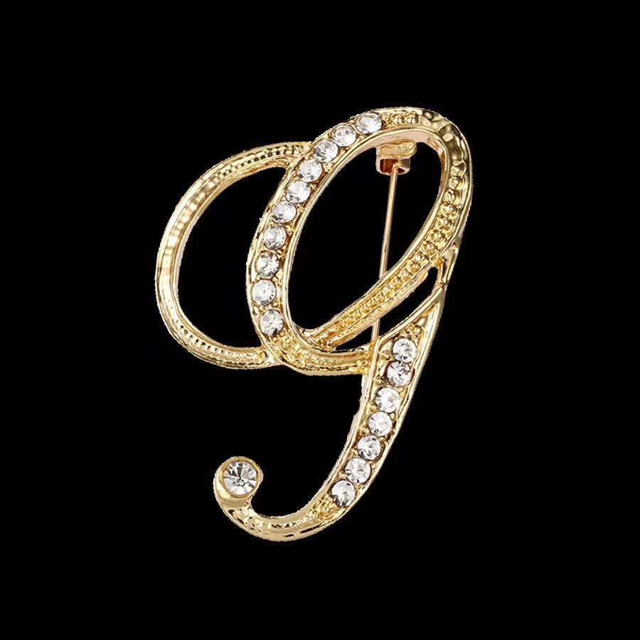 Broche initiale en or et argent incrustée de diamants - Doré - G - image 6