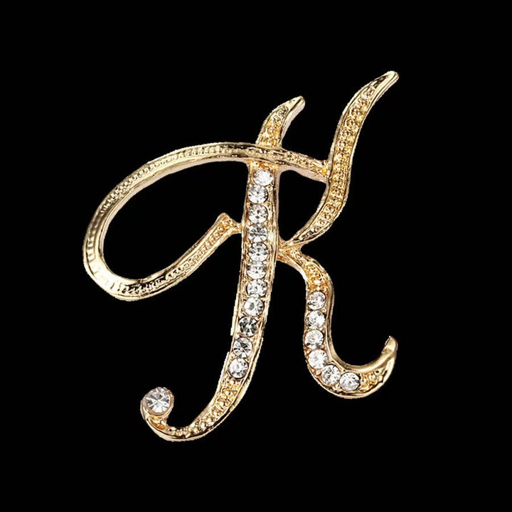 Broche initiale en or et argent incrustée de diamants - Doré - K - image 9
