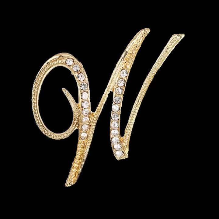 Broche initiale en or et argent incrustée de diamants - Doré - W - image 20