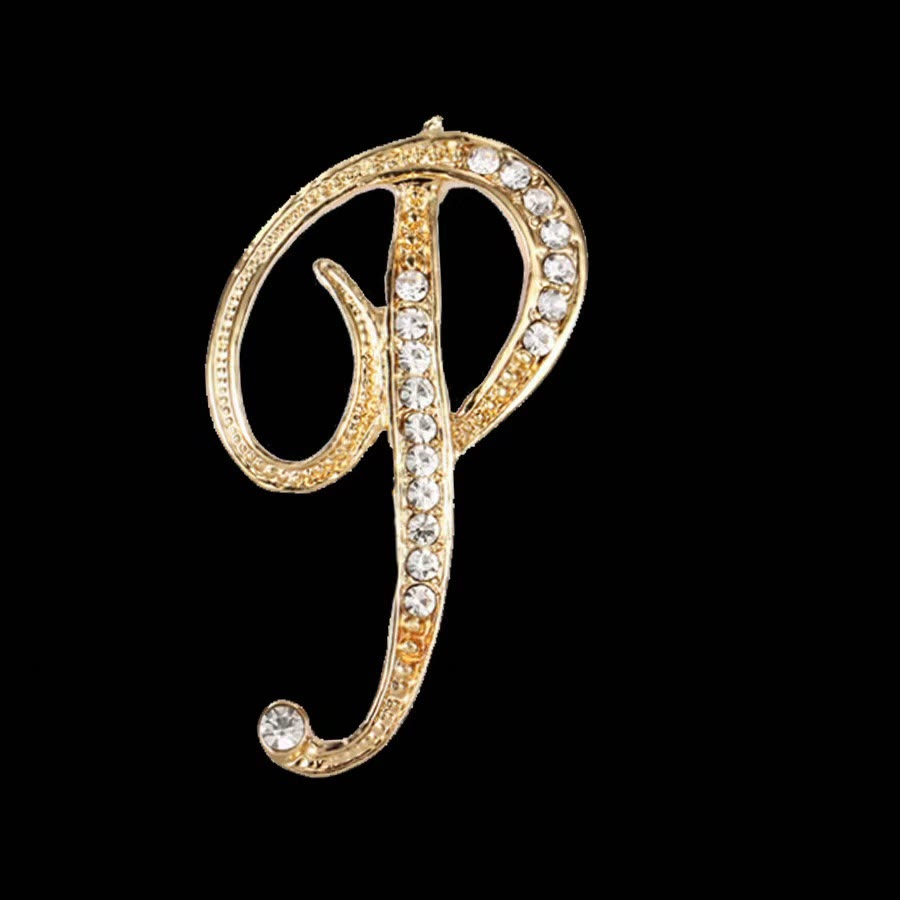 Broche initiale en or et argent incrustée de diamants - Doré - P - image 13