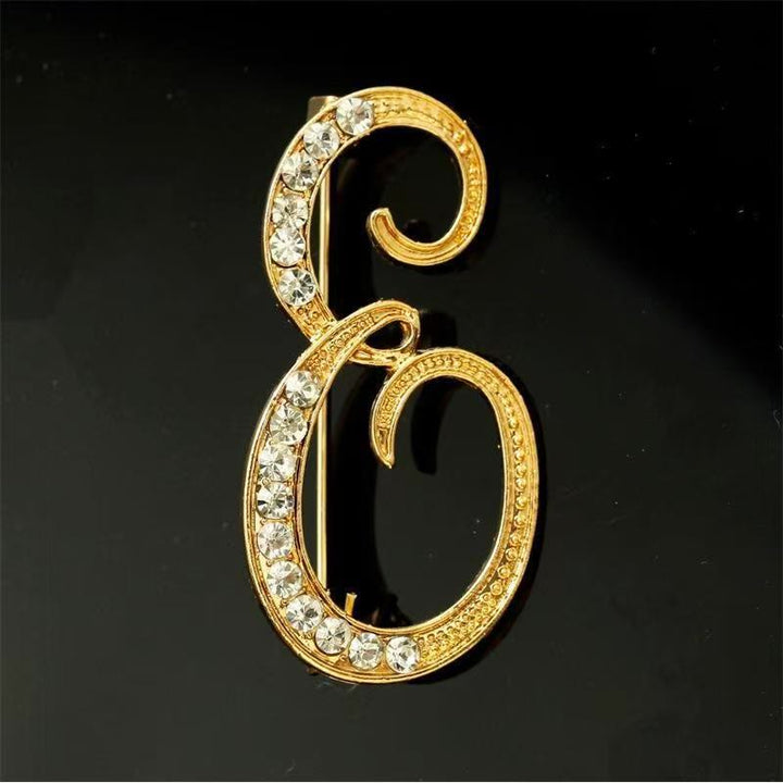 Broche initiale en or et argent incrustée de diamants - Doré - E - image 4