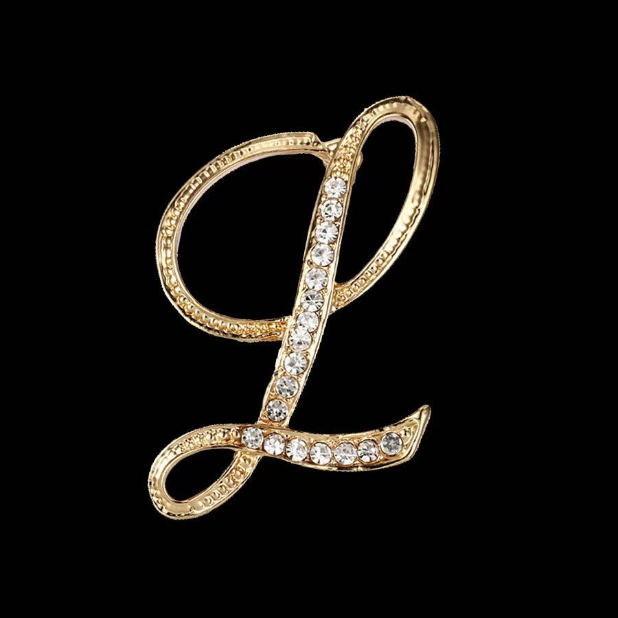 Broche initiale en or et argent incrustée de diamants - Doré - L - image 10