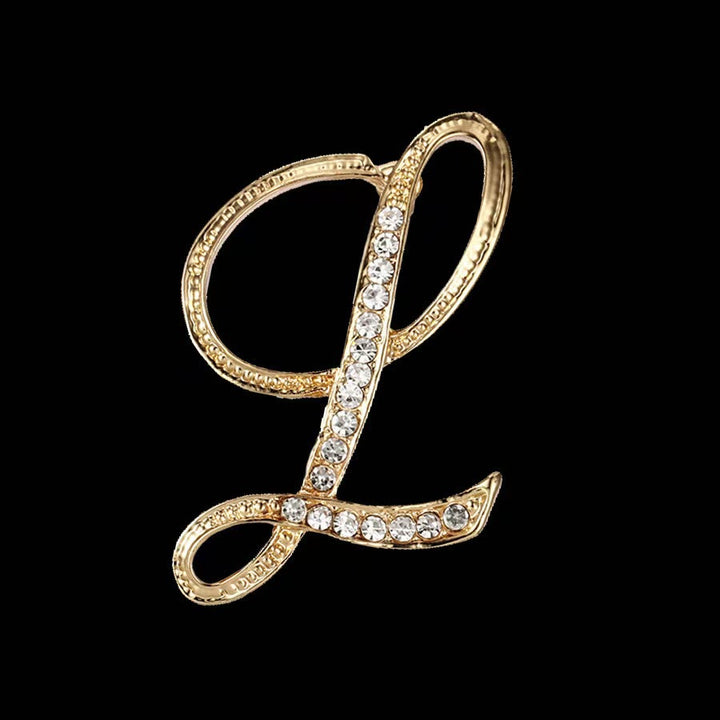Broche initiale en or et argent incrustée de diamants - Doré - L - image 10