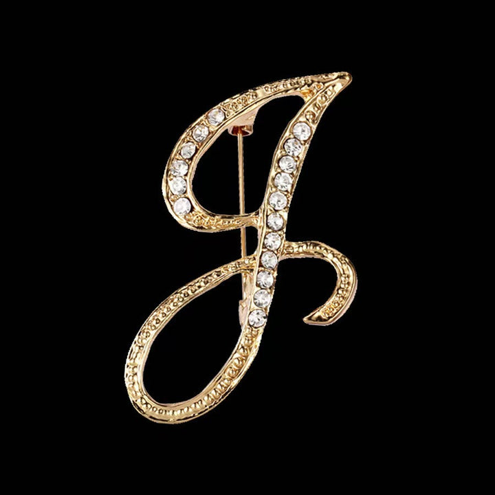 Broche initiale en or et argent incrustée de diamants - Doré - J - image 8