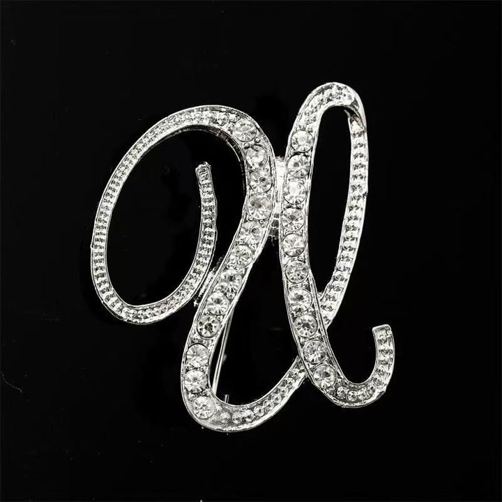 Broche initiale en or et argent incrustée de diamants - Argent - U - image 42
