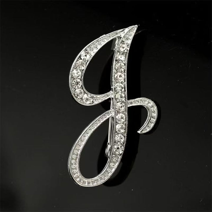 Broche initiale en or et argent incrustée de diamants - Argent - J - image 32