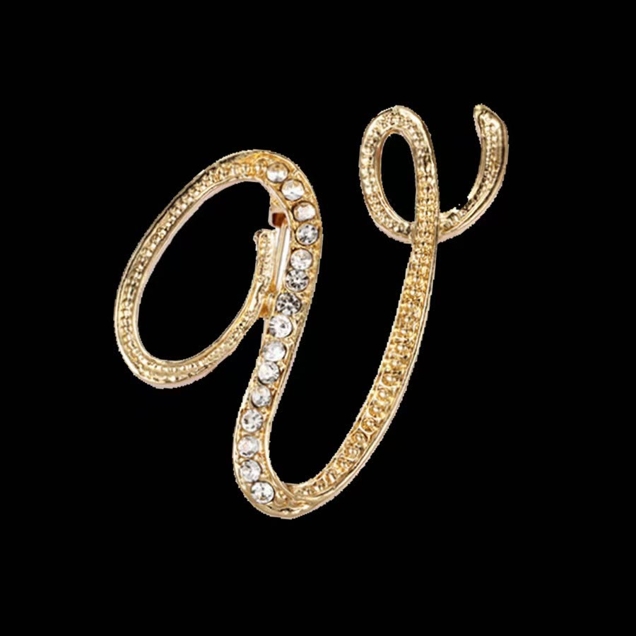 Broche initiale en or et argent incrustée de diamants - Doré - V - image 19