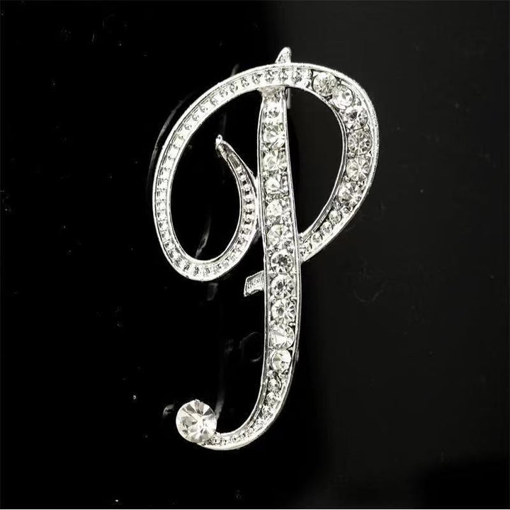 Broche initiale en or et argent incrustée de diamants - Argent - P - image 38