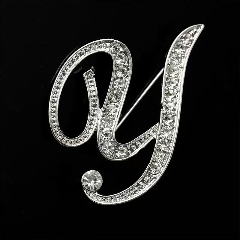 Broche initiale en or et argent incrustée de diamants - Argent - Y - image 46