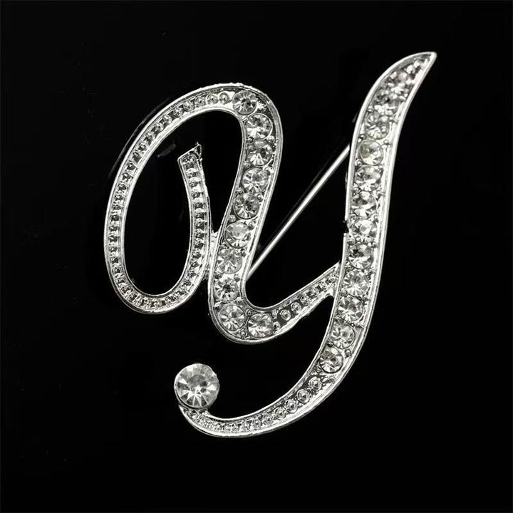 Broche initiale en or et argent incrustée de diamants - Argent - Y - image 46