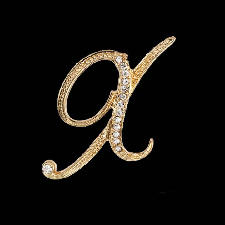 Broche initiale en or et argent incrustée de diamants - Doré - X - image 21