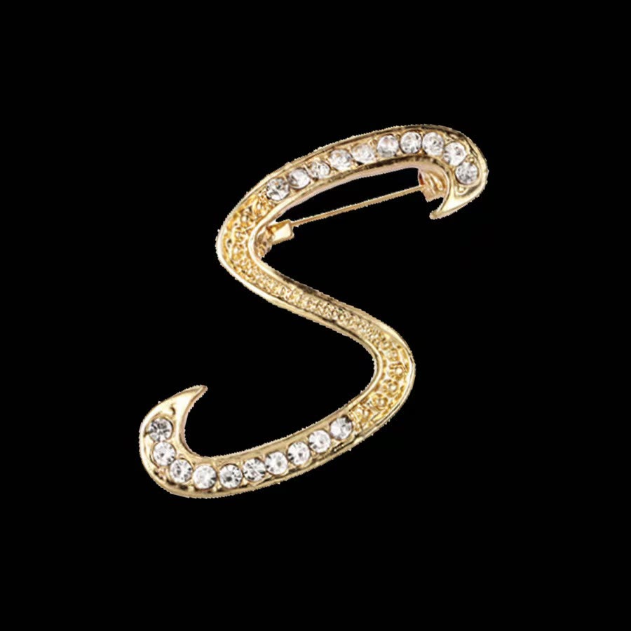 Broche initiale en or et argent incrustée de diamants - Doré - S - image 16