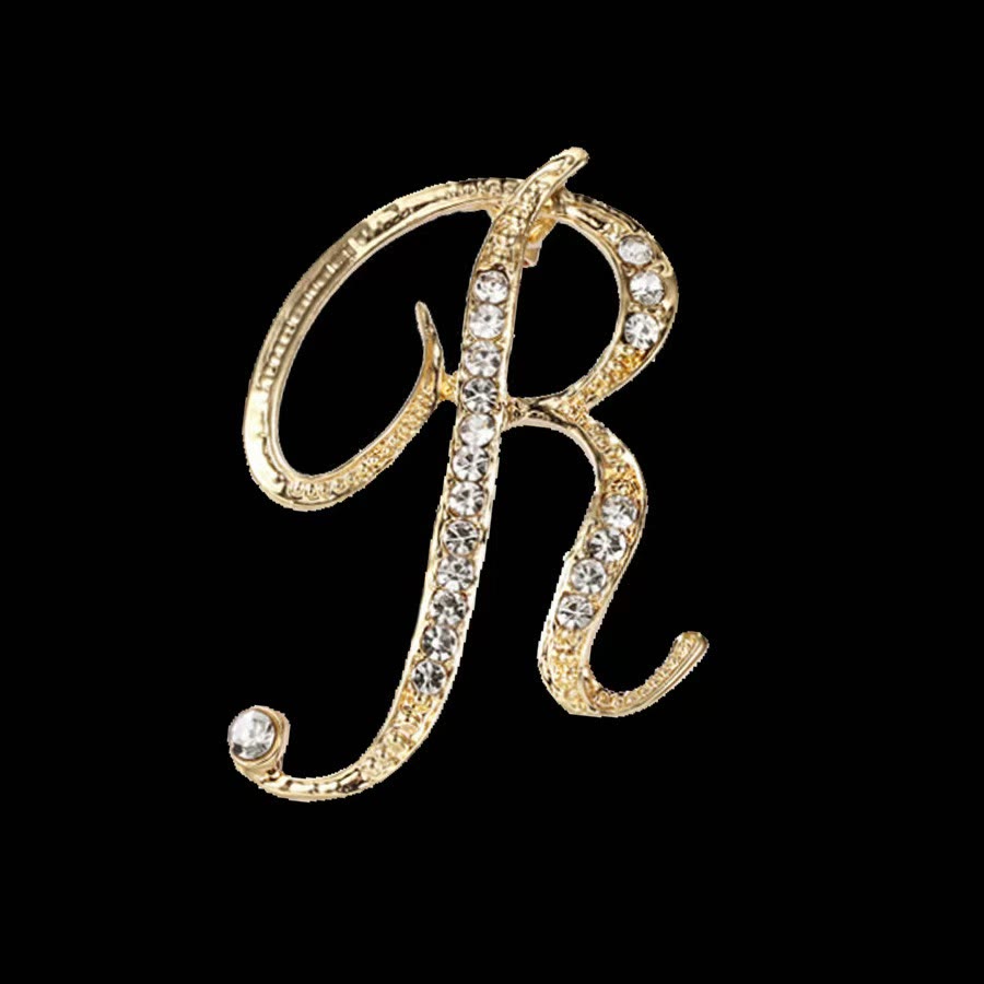 Broche initiale en or et argent incrustée de diamants - Doré - R - image 15