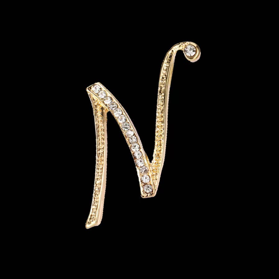 Broche initiale en or et argent incrustée de diamants - Doré - N - image 11