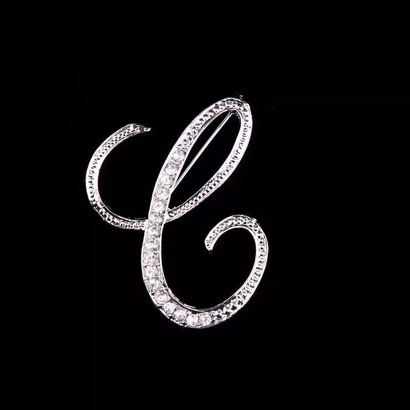 Broche initiale en or et argent incrustée de diamants - Argent - C - image 25