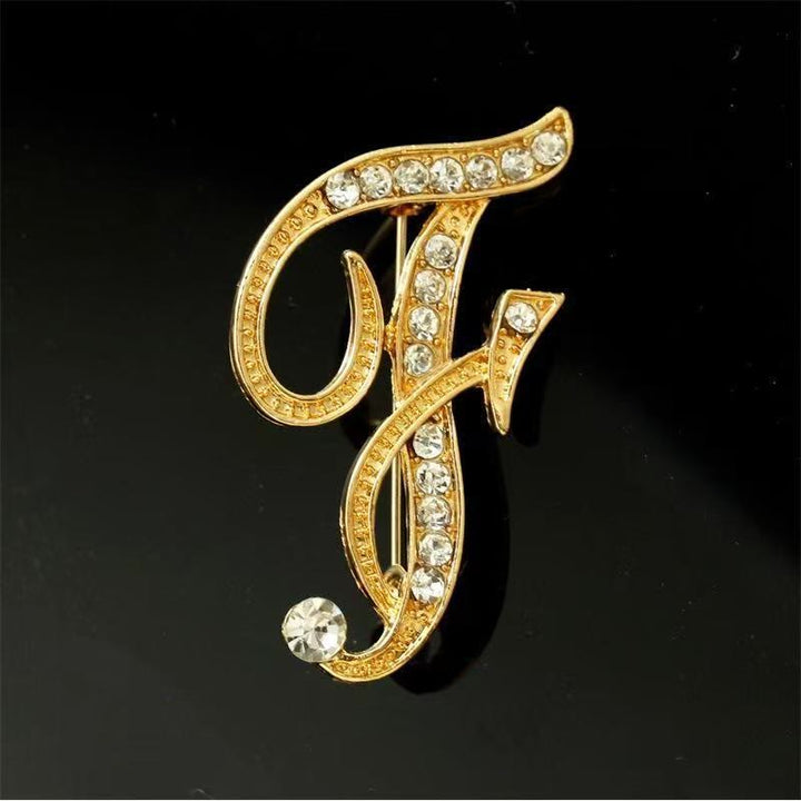 Broche initiale en or et argent incrustée de diamants - Doré - F - image 5
