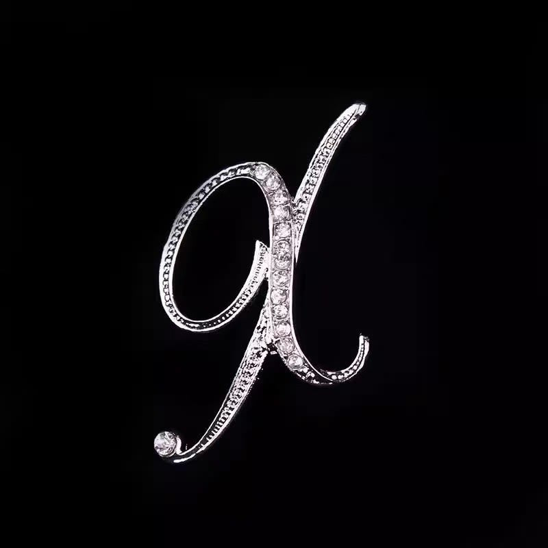 Broche initiale en or et argent incrustée de diamants - Argent - X - image 45