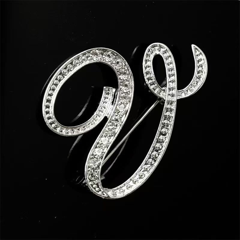 Broche initiale en or et argent incrustée de diamants - Argent - V - image 43