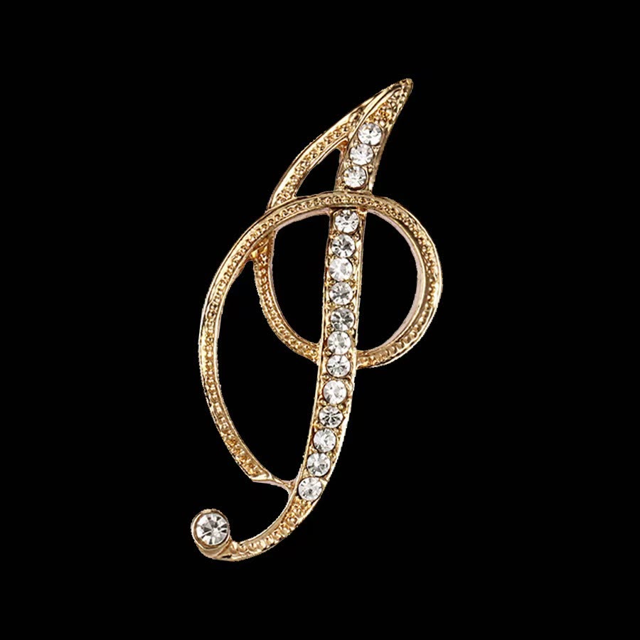 Broche initiale en or et argent incrustée de diamants - Doré - je - image 7