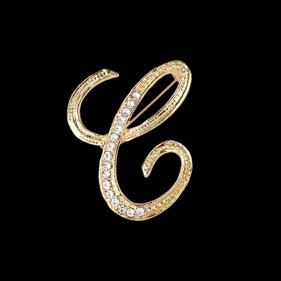 Broche initiale en or et argent incrustée de diamants - Doré - C - image 3