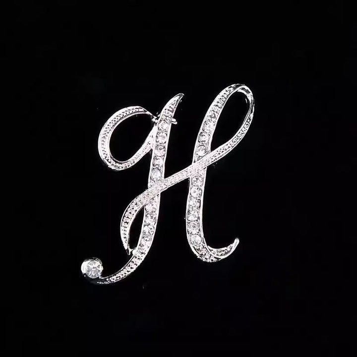 Broche initiale en or et argent incrustée de diamants - Argent - H - image 30