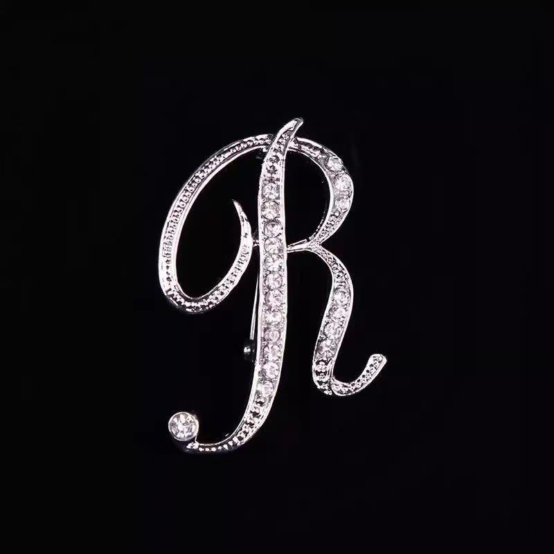 Broche initiale en or et argent incrustée de diamants - Argent - R - image 40