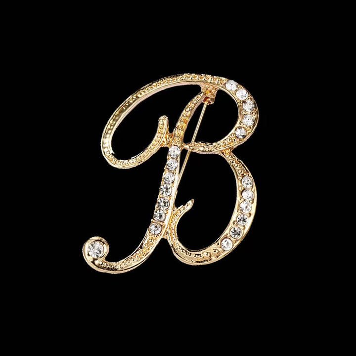Broche initiale en or et argent incrustée de diamants - Doré - B - image 0