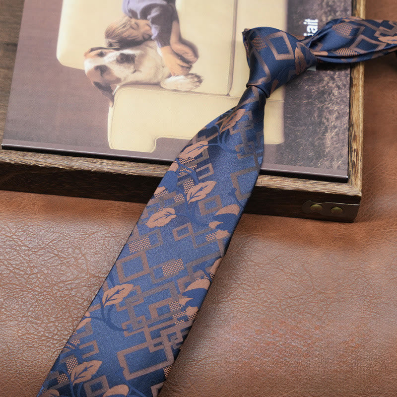 Cravate homme bleu marine rétro à motif floral géométrique - Bleu marine - image 0