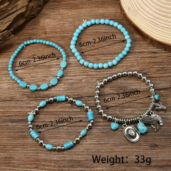 Ensemble de 4 bracelets en cuir turquoise style Far West - image 2
