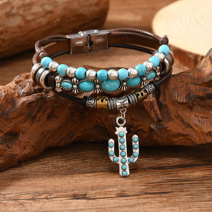 Bracelet en cuir turquoise et cactus style western - image 2