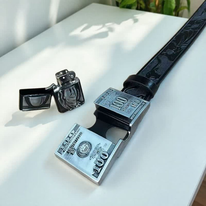 Ceinture en cuir pour homme avec billet de dollar américain et briquet à pétrole dissimulé - image 6